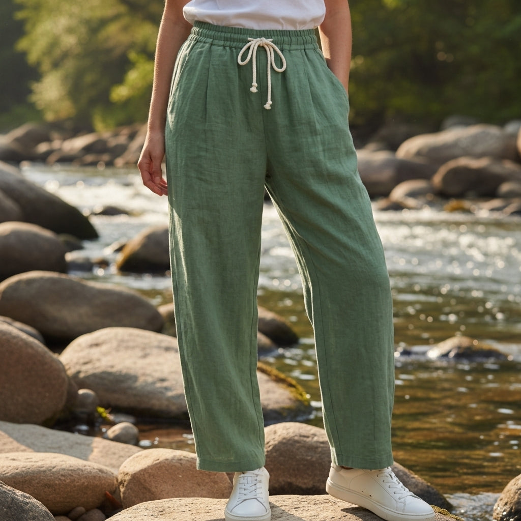 Sadie | Jerez Linen Drawstring Straight Pants