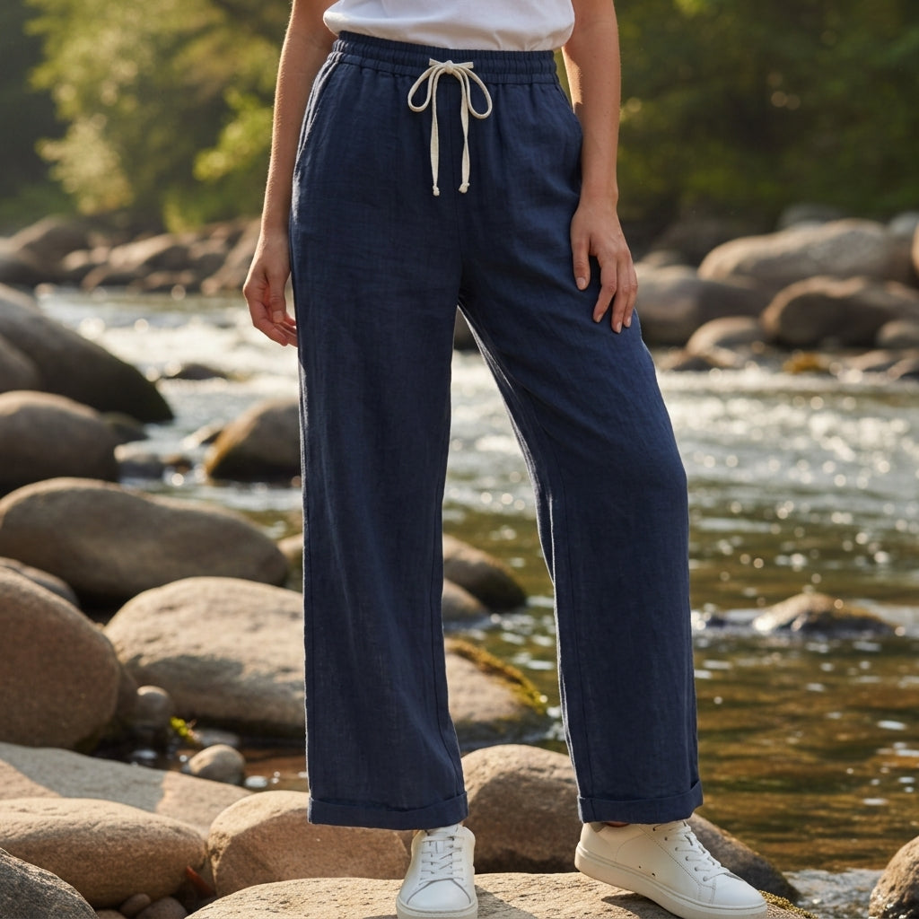 Sadie | Jerez Linen Drawstring Straight Pants