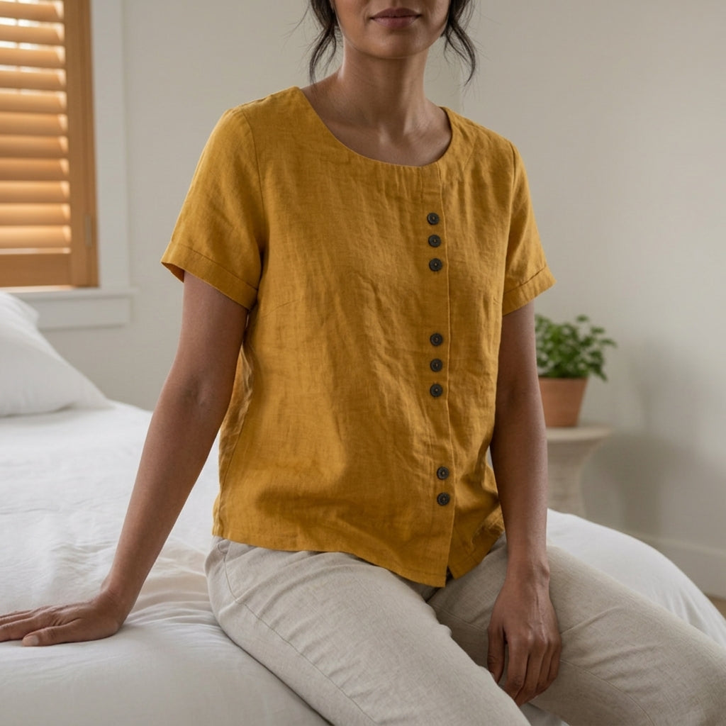 Sarah | Gythio Linen Button-Front Top