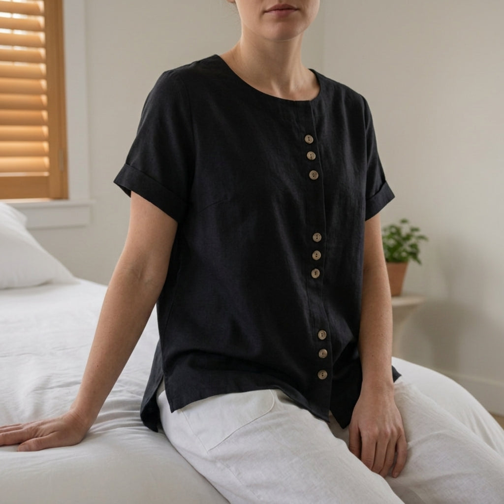 Sarah | Gythio Linen Button-Front Top