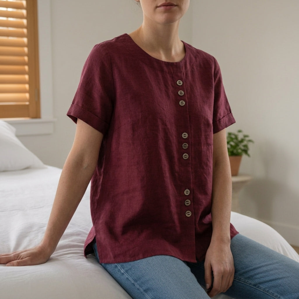 Sarah | Gythio Linen Button-Front Top