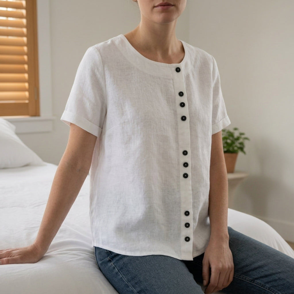 Sarah | Gythio Linen Button-Front Top