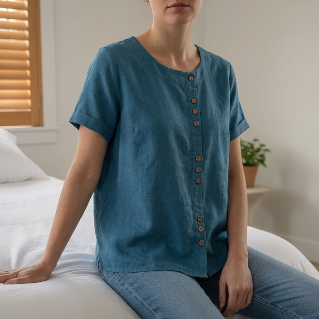 Sarah | Gythio Linen Button-Front Top