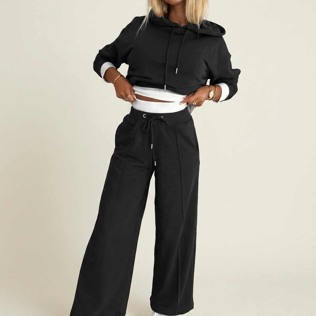Sarah | Luxe Contrast-Cuff Hoodie & Wide-Leg Set