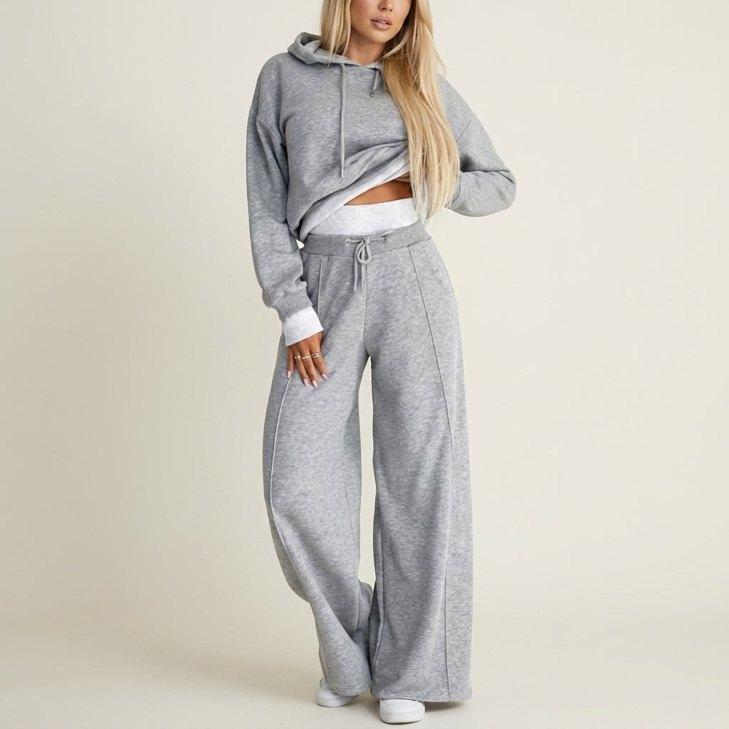 Sarah | Luxe Contrast-Cuff Hoodie & Wide-Leg Set