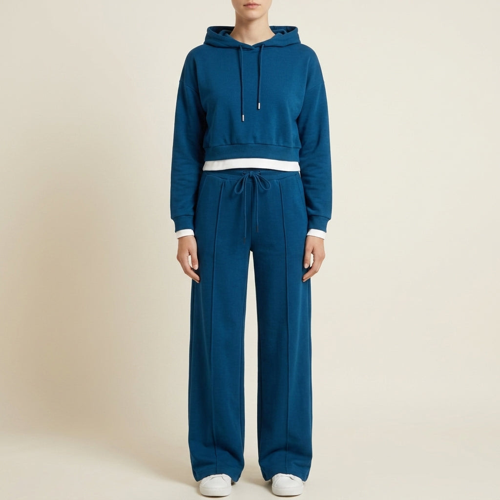 Sarah | Luxe Contrast-Cuff Hoodie & Wide-Leg Set