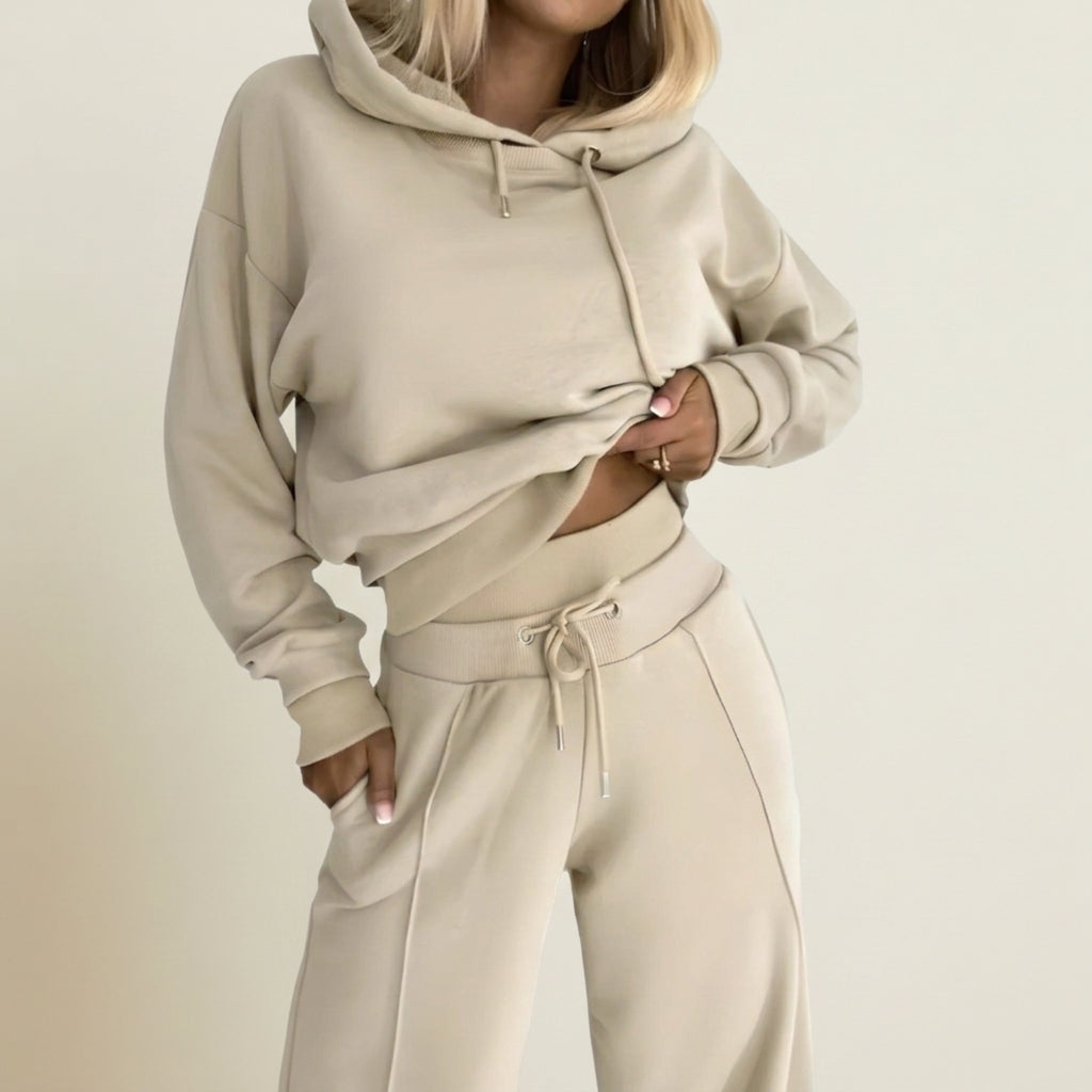 Sarah | Luxe Contrast-Cuff Hoodie & Wide-Leg Set
