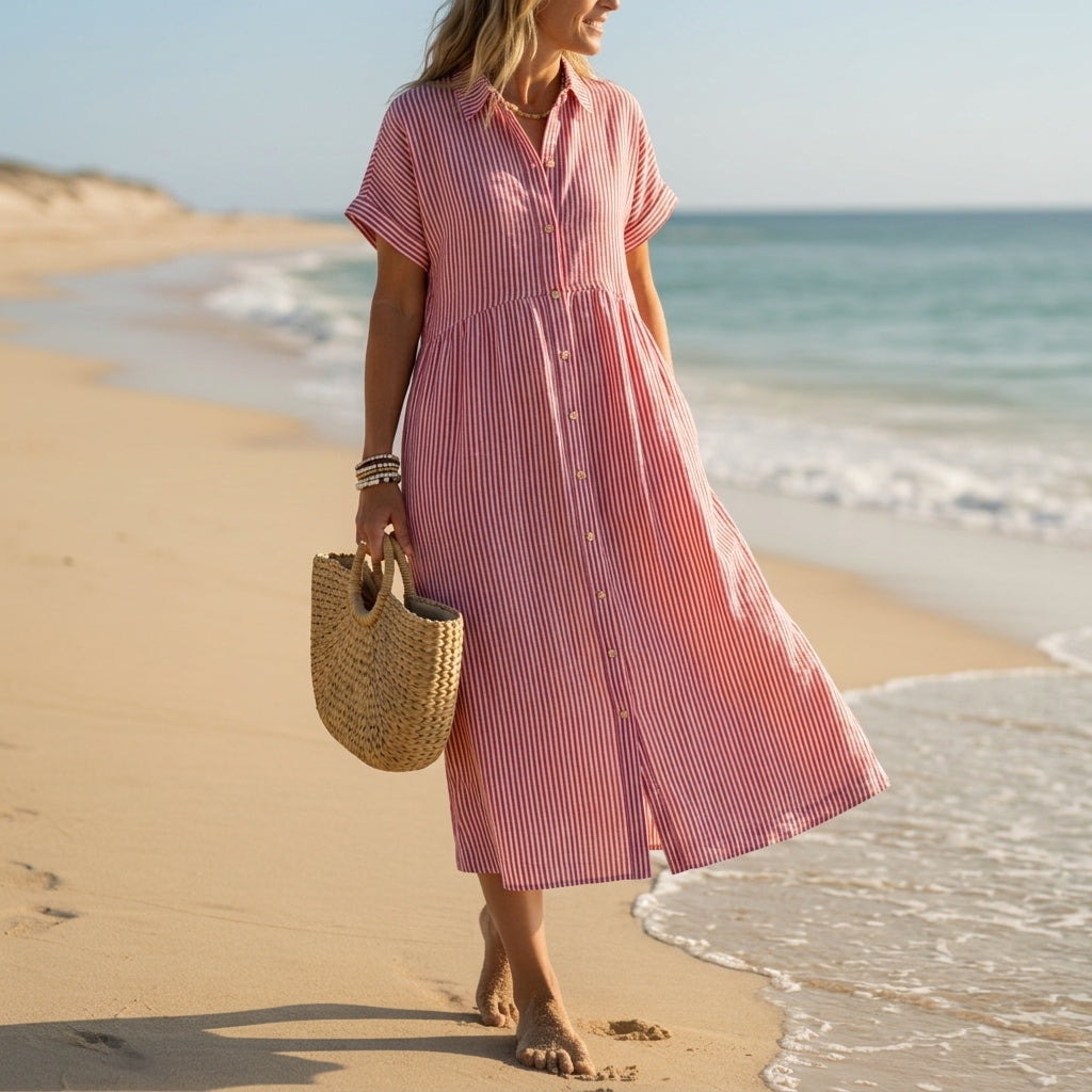 Sarah | Riviera Striped Button-Up Shirt Dress
