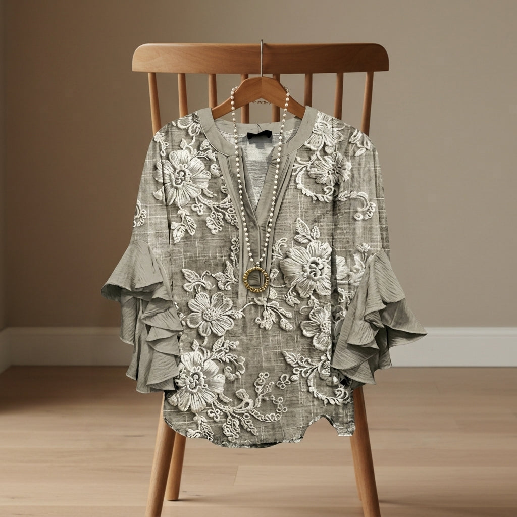 Sarah | Savona V-Neck Ruffle Sleeve Blouse