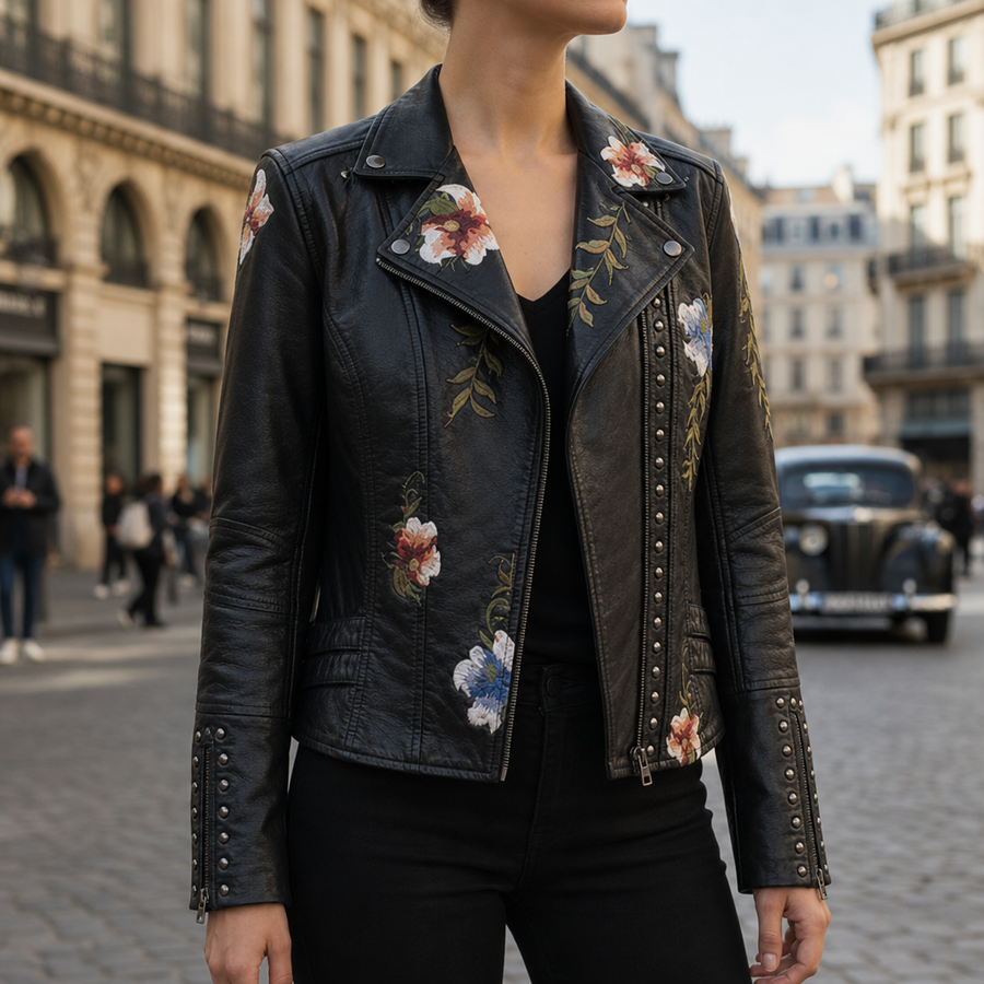 Scarlett | Murcia Floral Embroidered Moto Jacket
