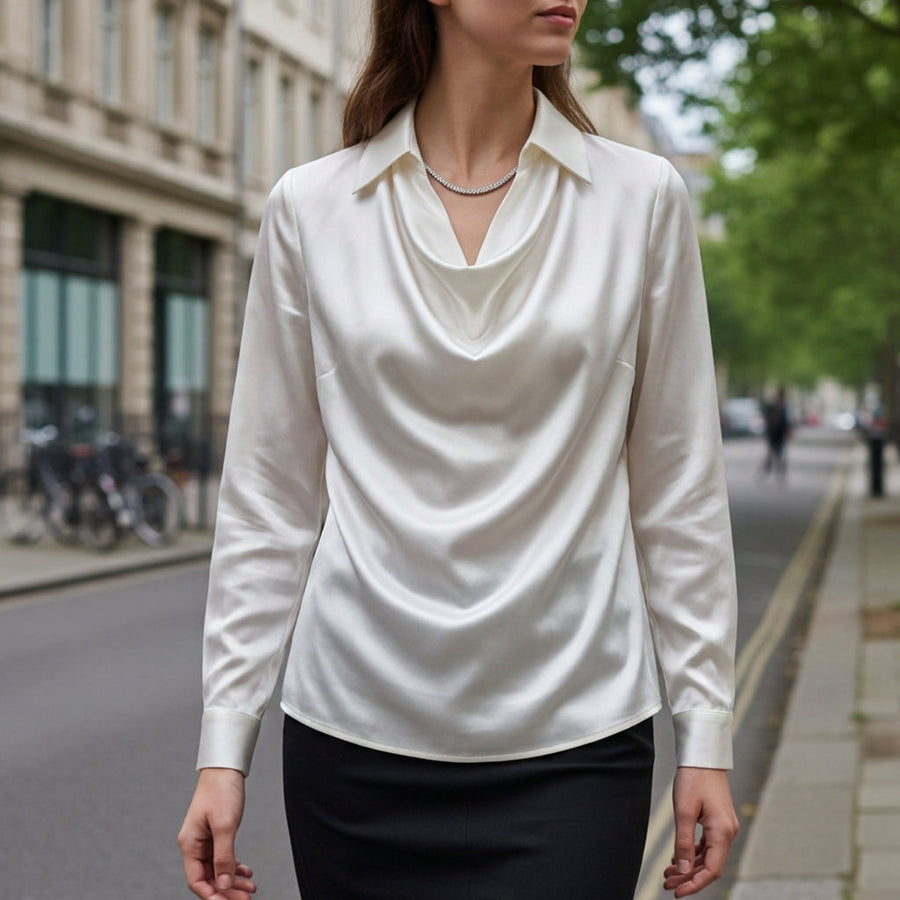 Sofia | Cascade Cowl-Neck Satin Blouse