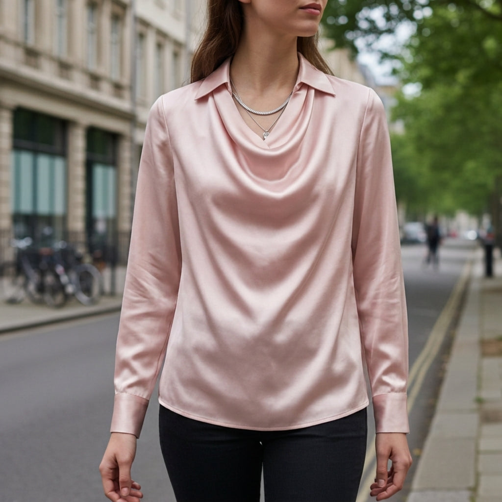 Sofia | Cascade Cowl-Neck Satin Blouse