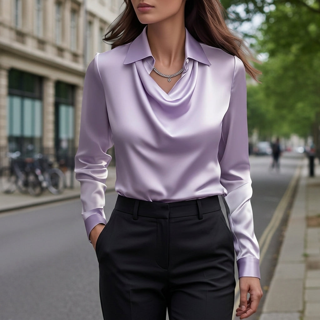 Sofia | Cascade Cowl-Neck Satin Blouse