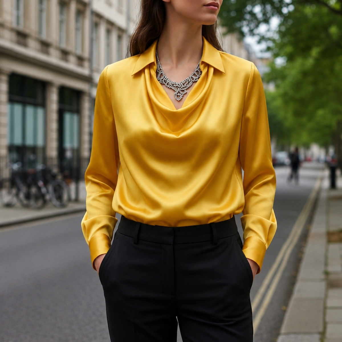 Sofia | Cascade Cowl-Neck Satin Blouse