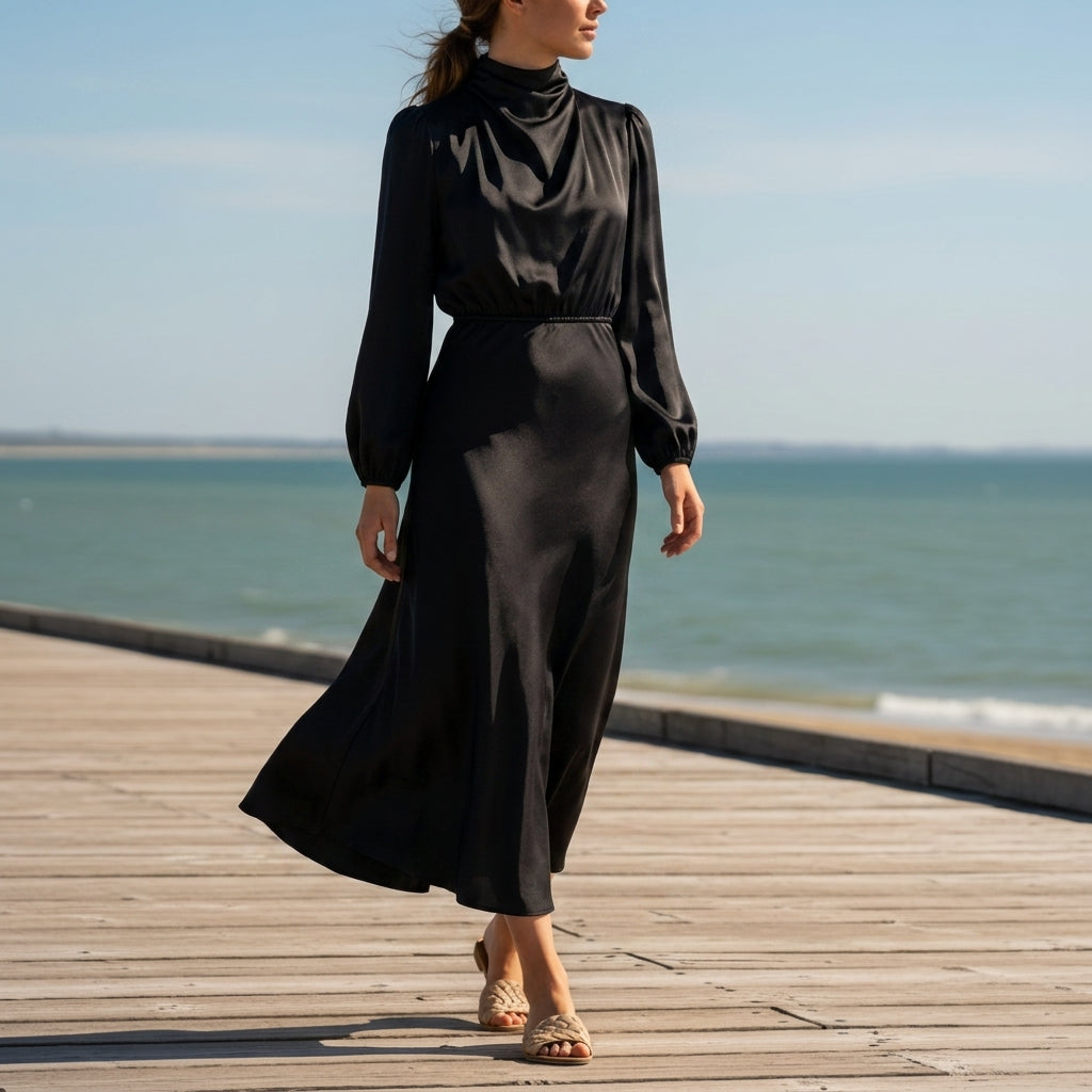 Stella | Monreale Satin High Neck Midi Dress