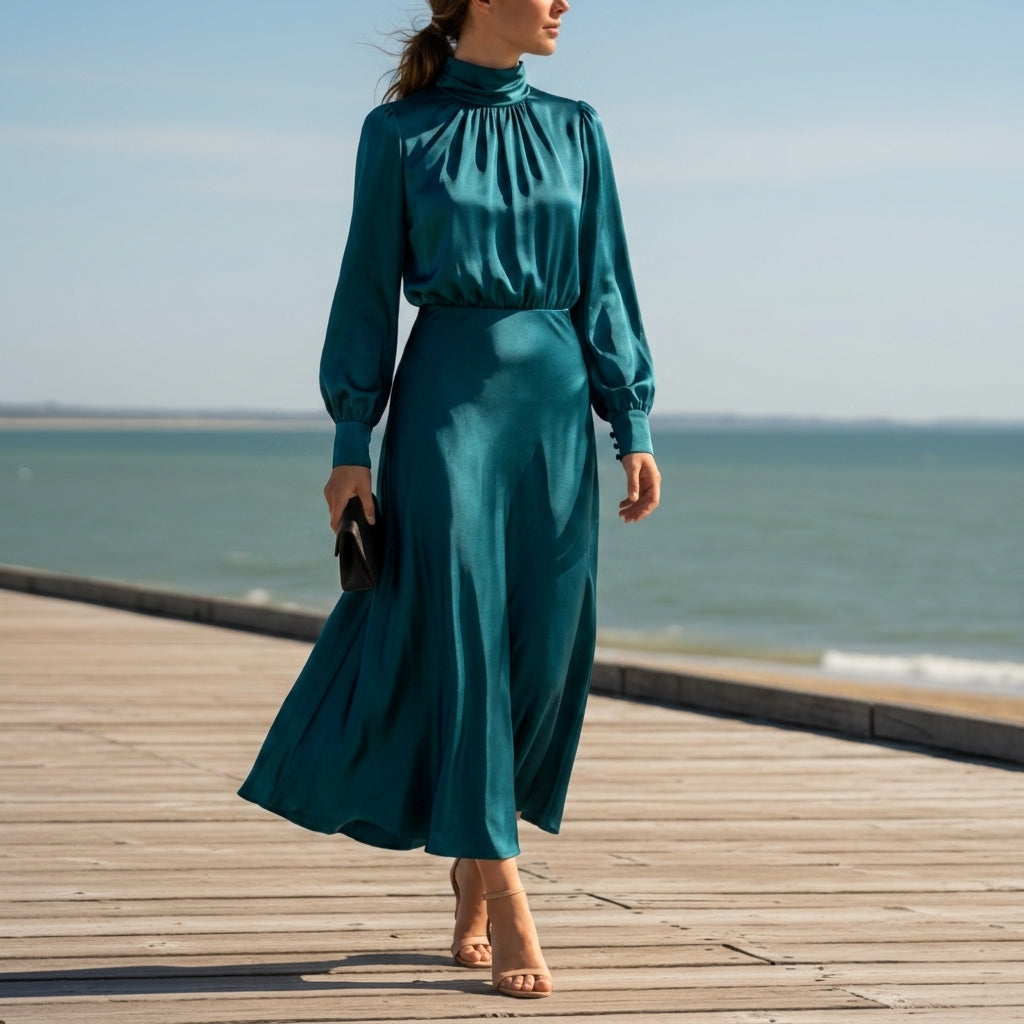 Stella | Monreale Satin High Neck Midi Dress