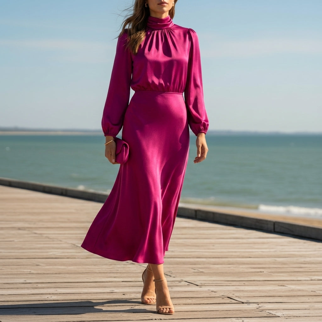 Stella | Monreale Satin High Neck Midi Dress