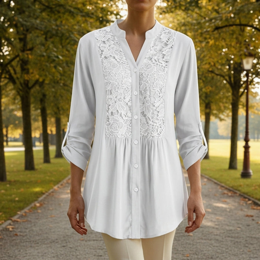 Stella | Sable Lace Blouse with Embroidery