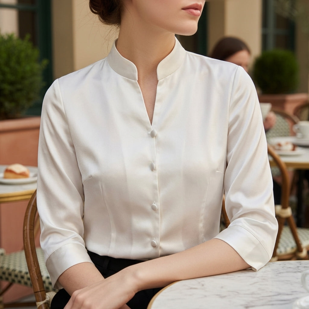 Violet | Fontaine Stand-Collar Blouse