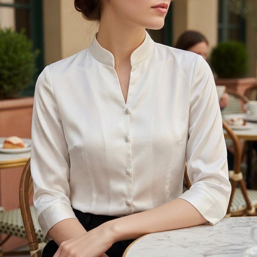 Violet | Fontaine Stand-Collar Blouse