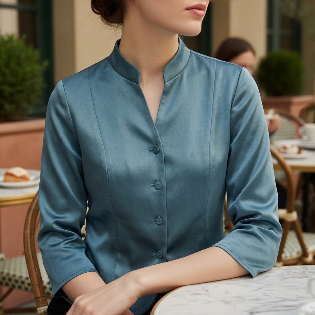 Violet | Fontaine Stand-Collar Blouse