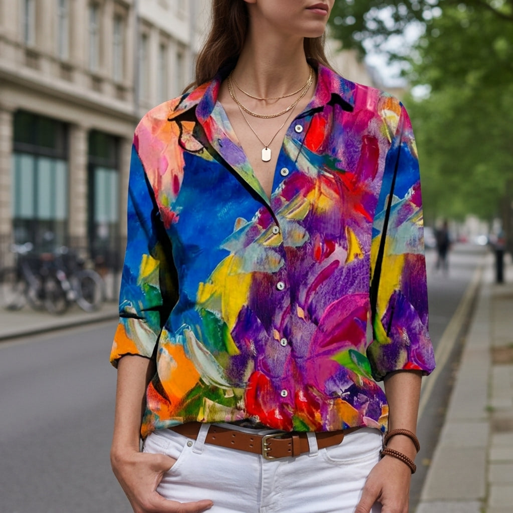 Violet | Larnaca Striped Button-Up Shirt