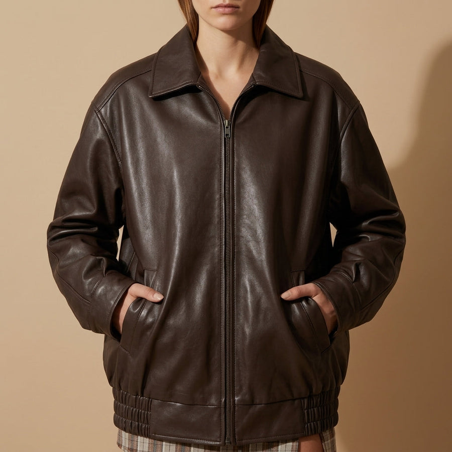 Violet | Noir Oversized Faux Leather Bomber