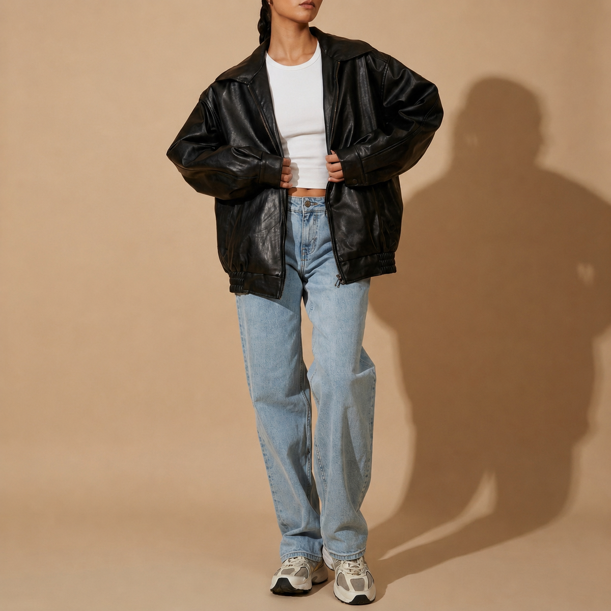 Violet | Noir Oversized Faux Leather Bomber