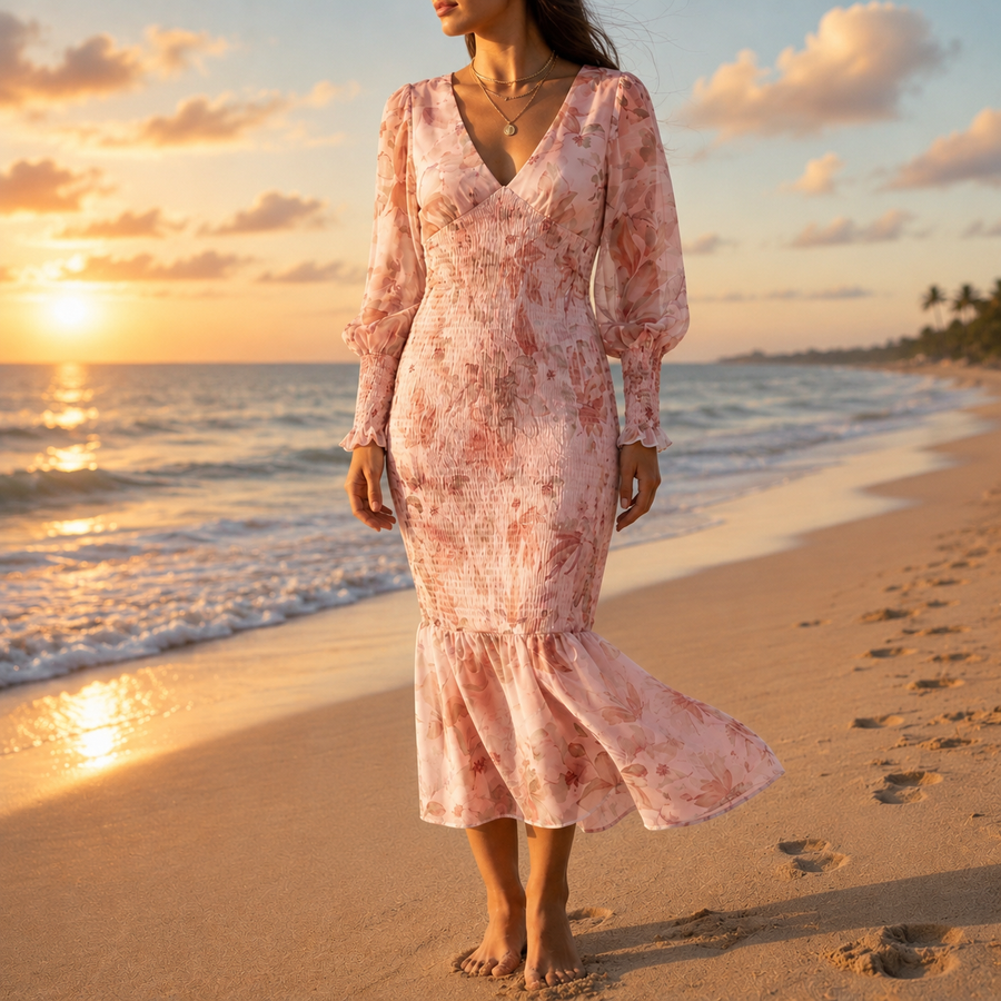 Violet | Polignano Floral Ruffle Midi Dress