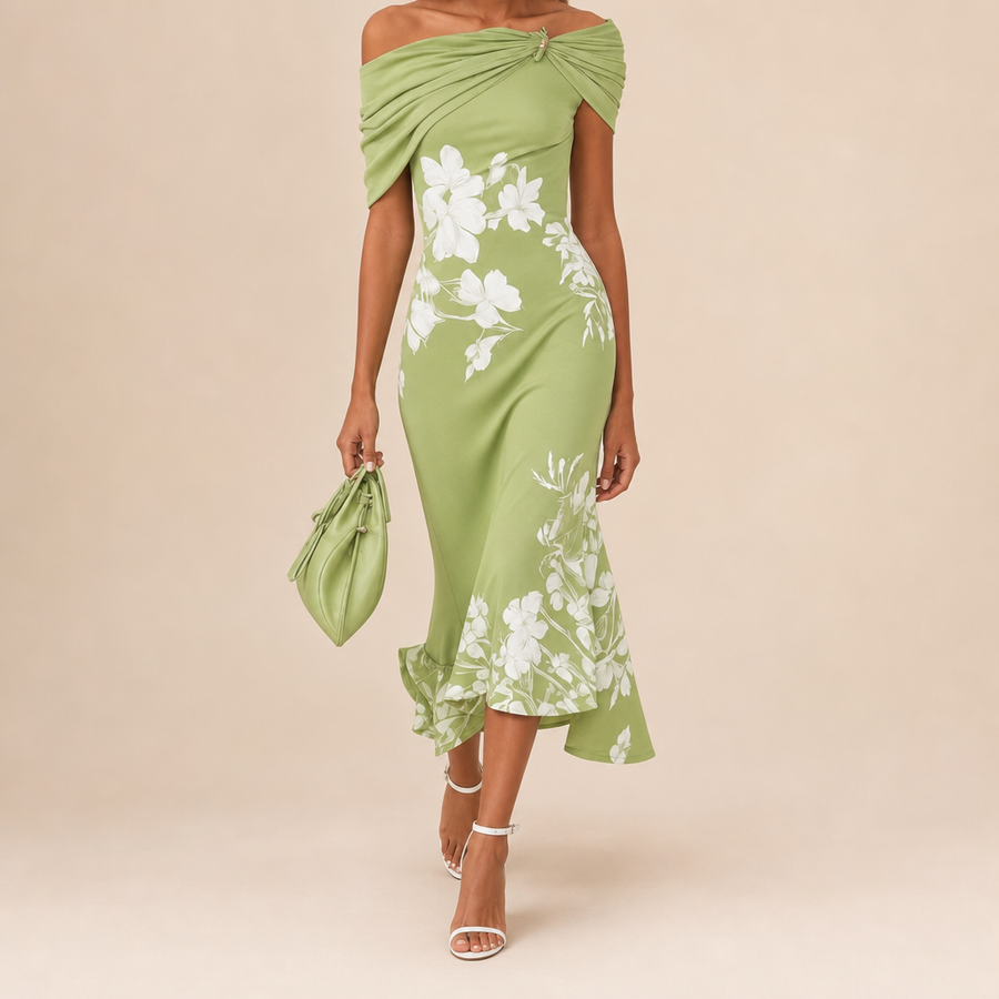 Violet | Skiathos Draped Floral Midi Dress