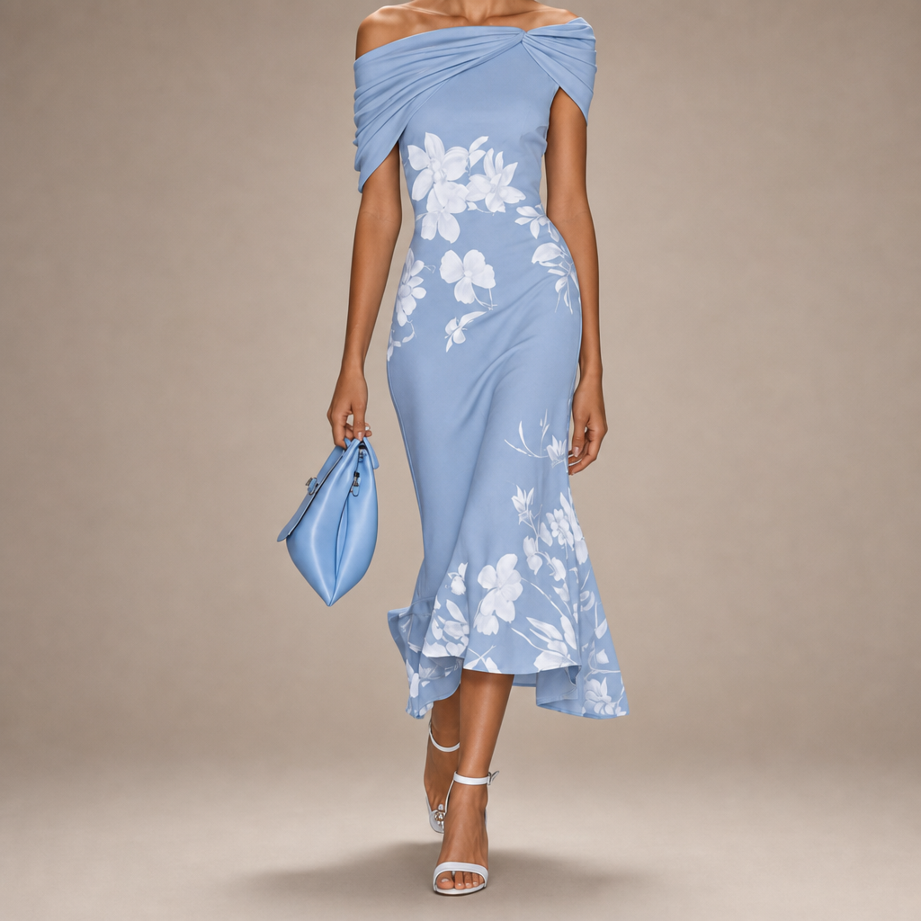 Violet | Skiathos Draped Floral Midi Dress