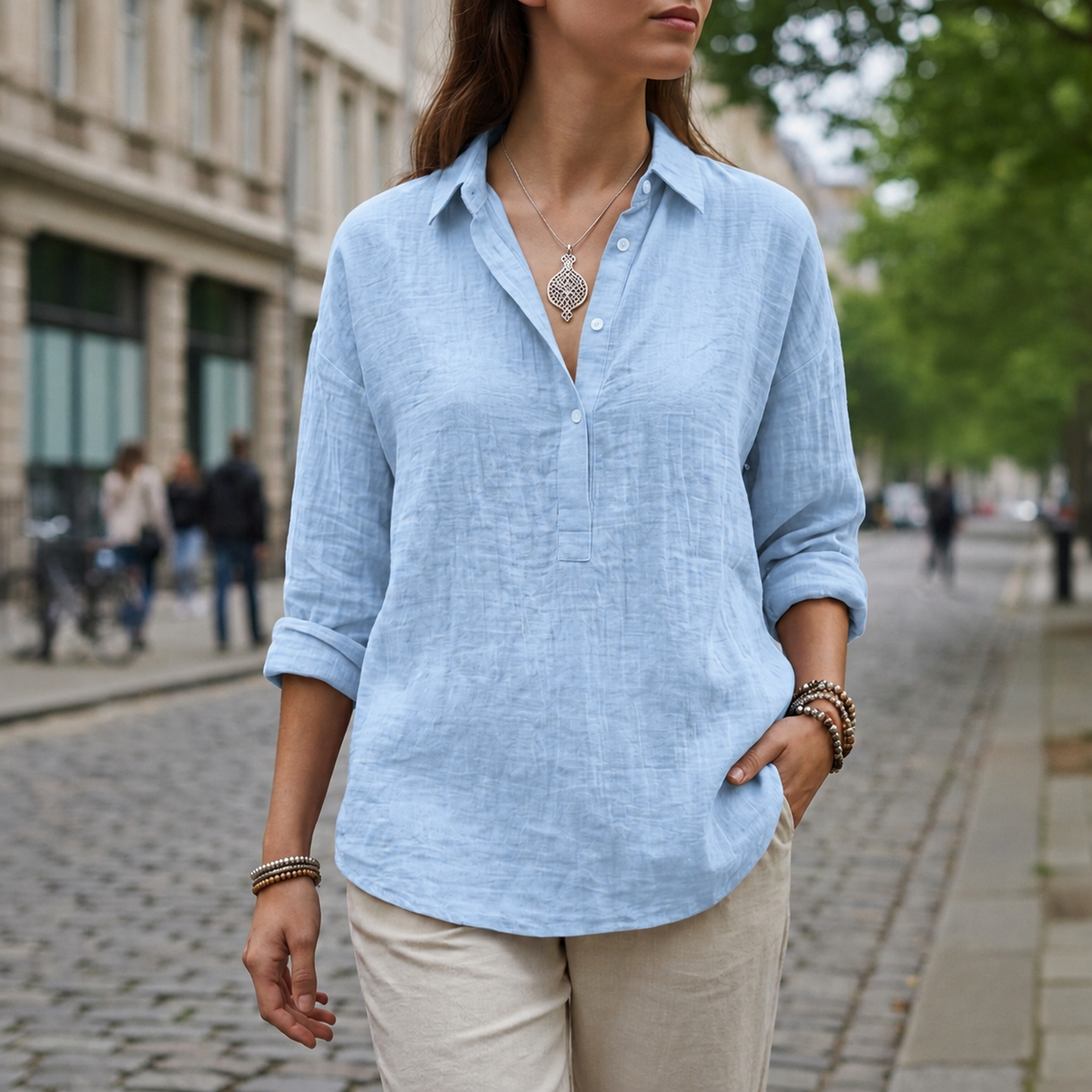 Violet | Trento Linen-Look Popover Blouse