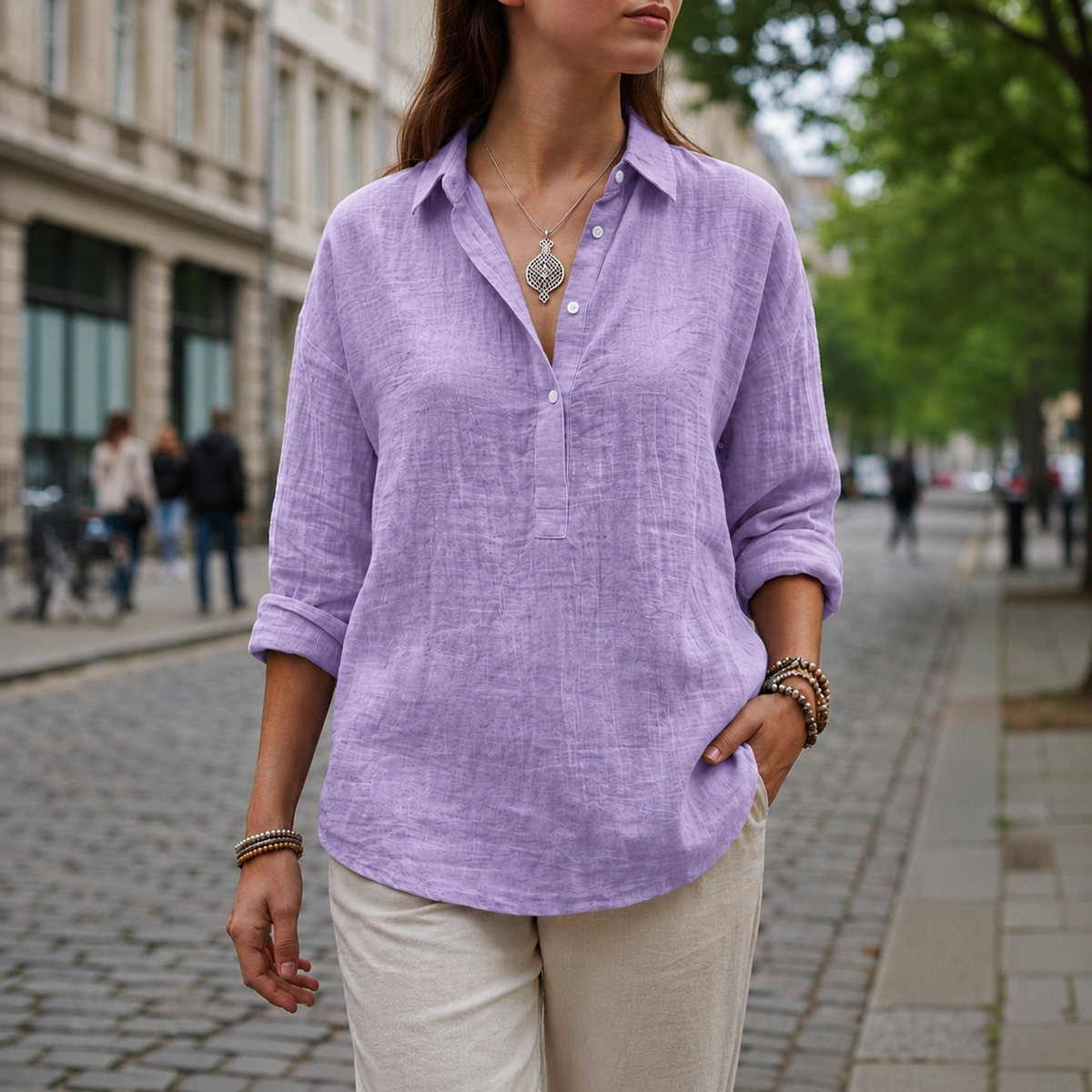 Violet | Trento Linen-Look Popover Blouse